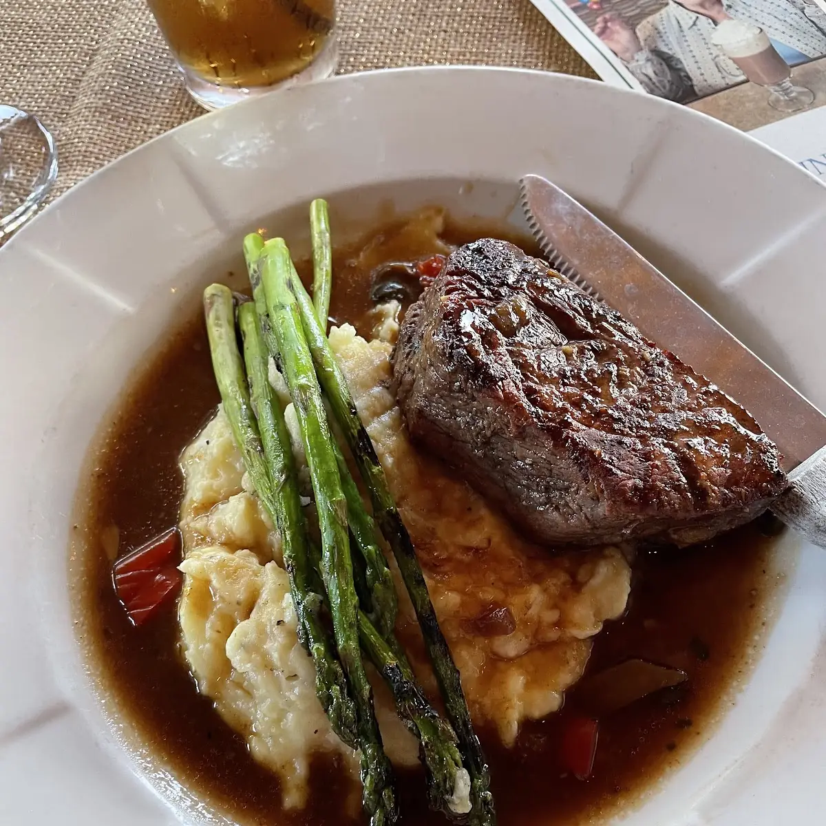 Sirloin Steak with Mash Potatoes and Asparagus