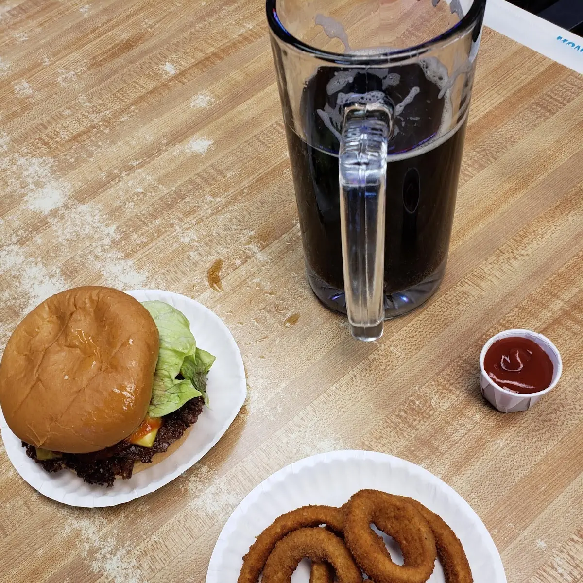 Classic Beef Burger and Onion Rings