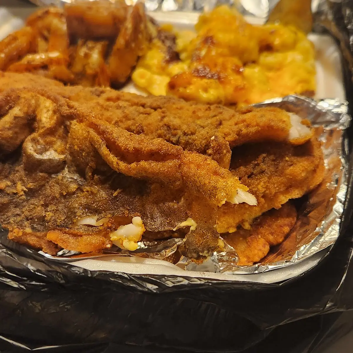 Fried Fish Plate Side Shrimp and Mac and Cheese