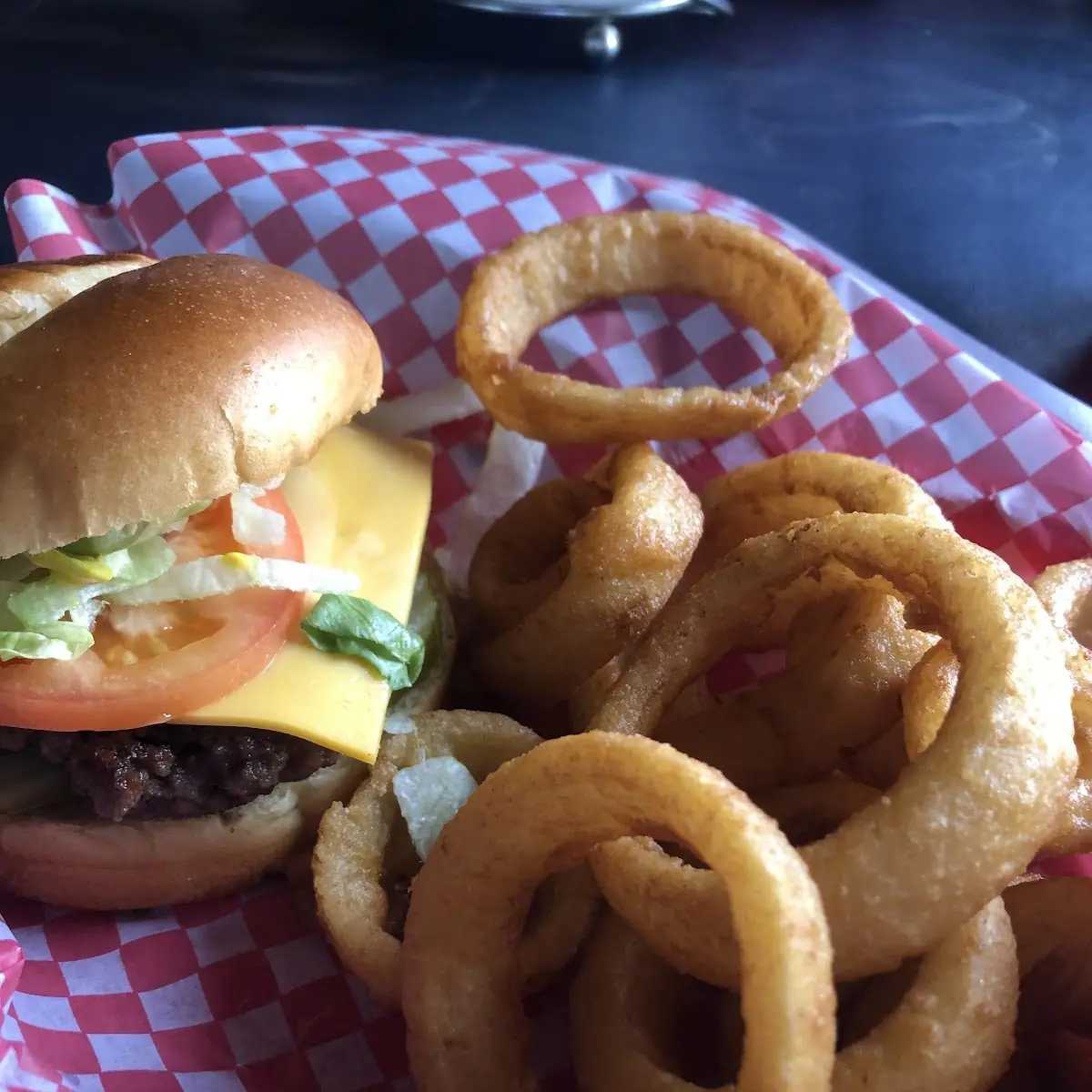Bacon Cheeseburger and Onion Rings