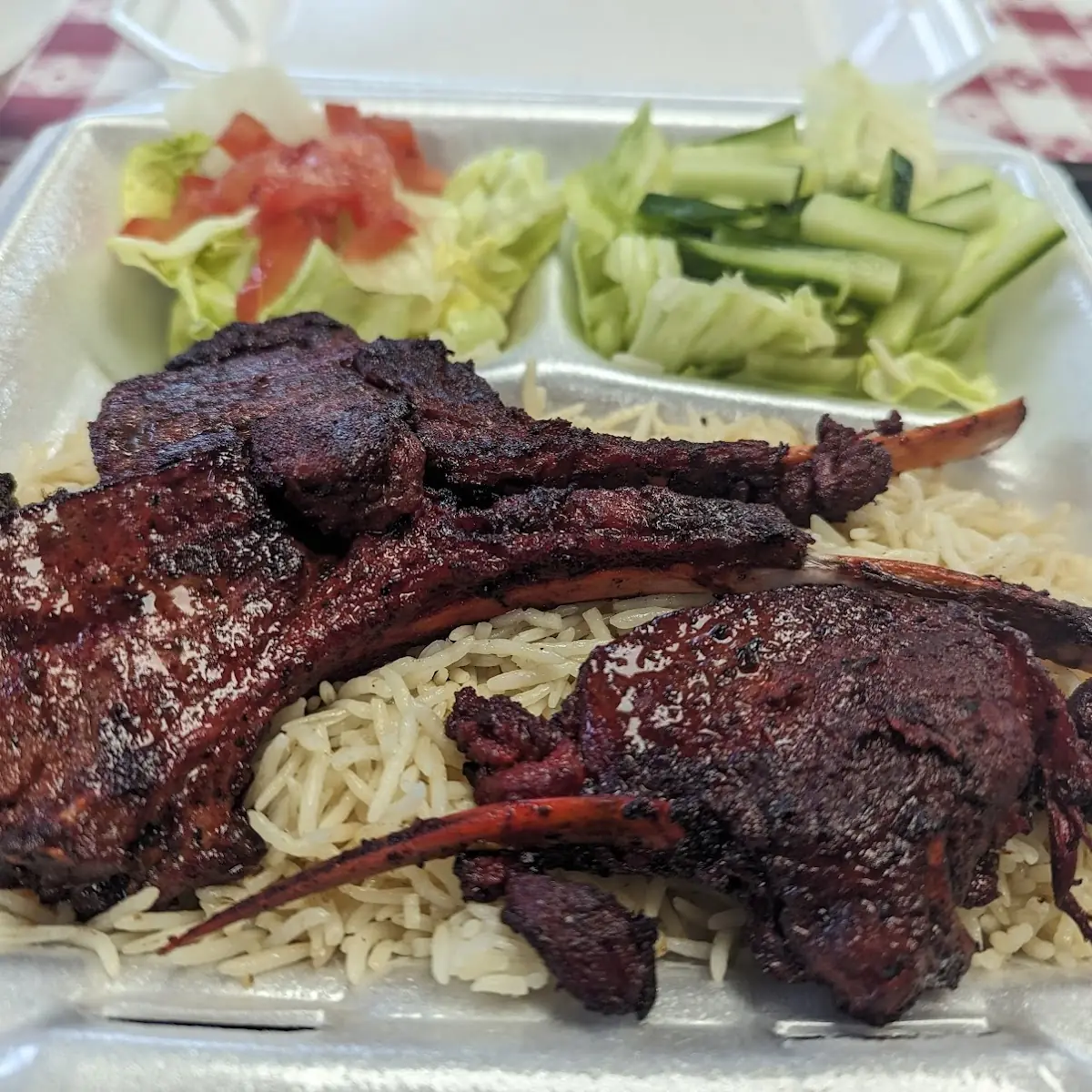 Lamb Sheekh Kebab Over Rice & Salad