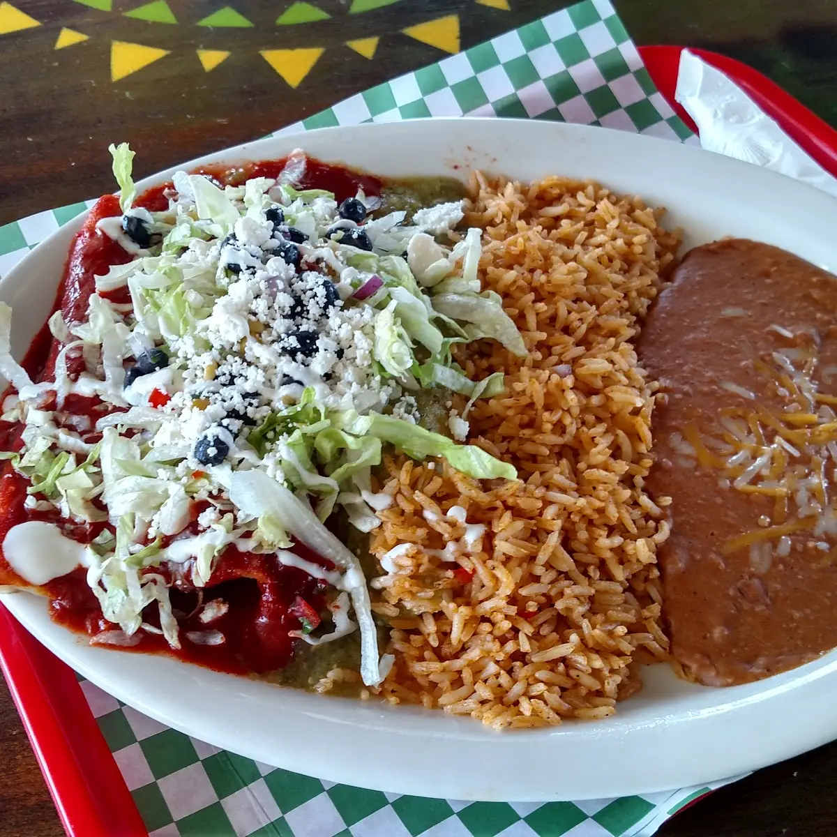 Cheese Enchilada Plate with Rice & Beans