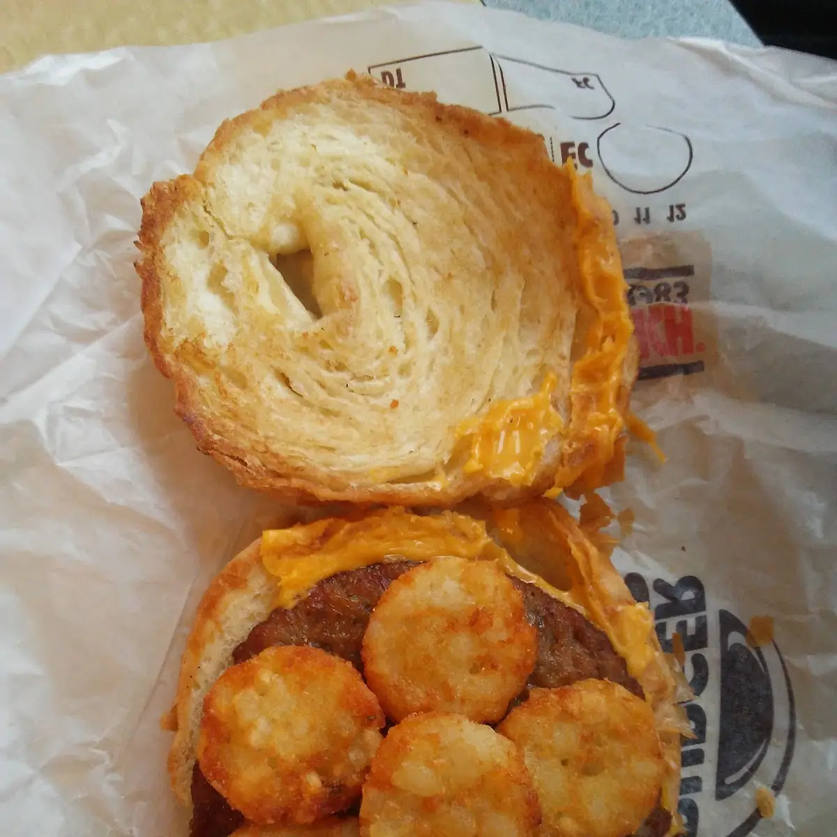 Sausage and Cheese Croissant with Hash Browns