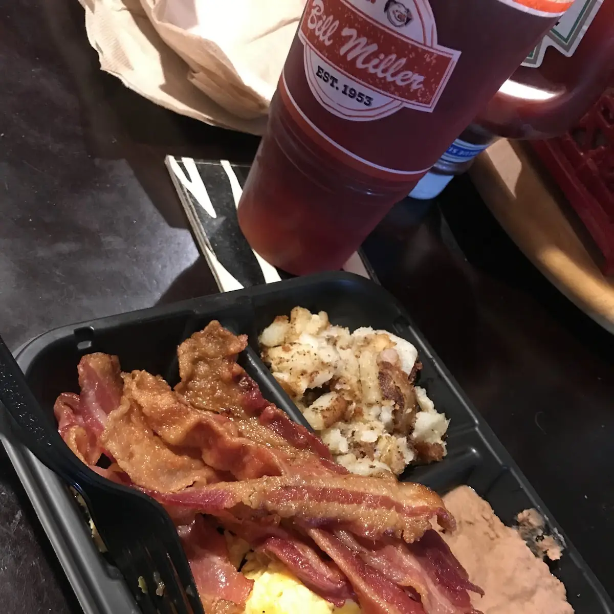 Bacon Egg Hash Browns and Beans