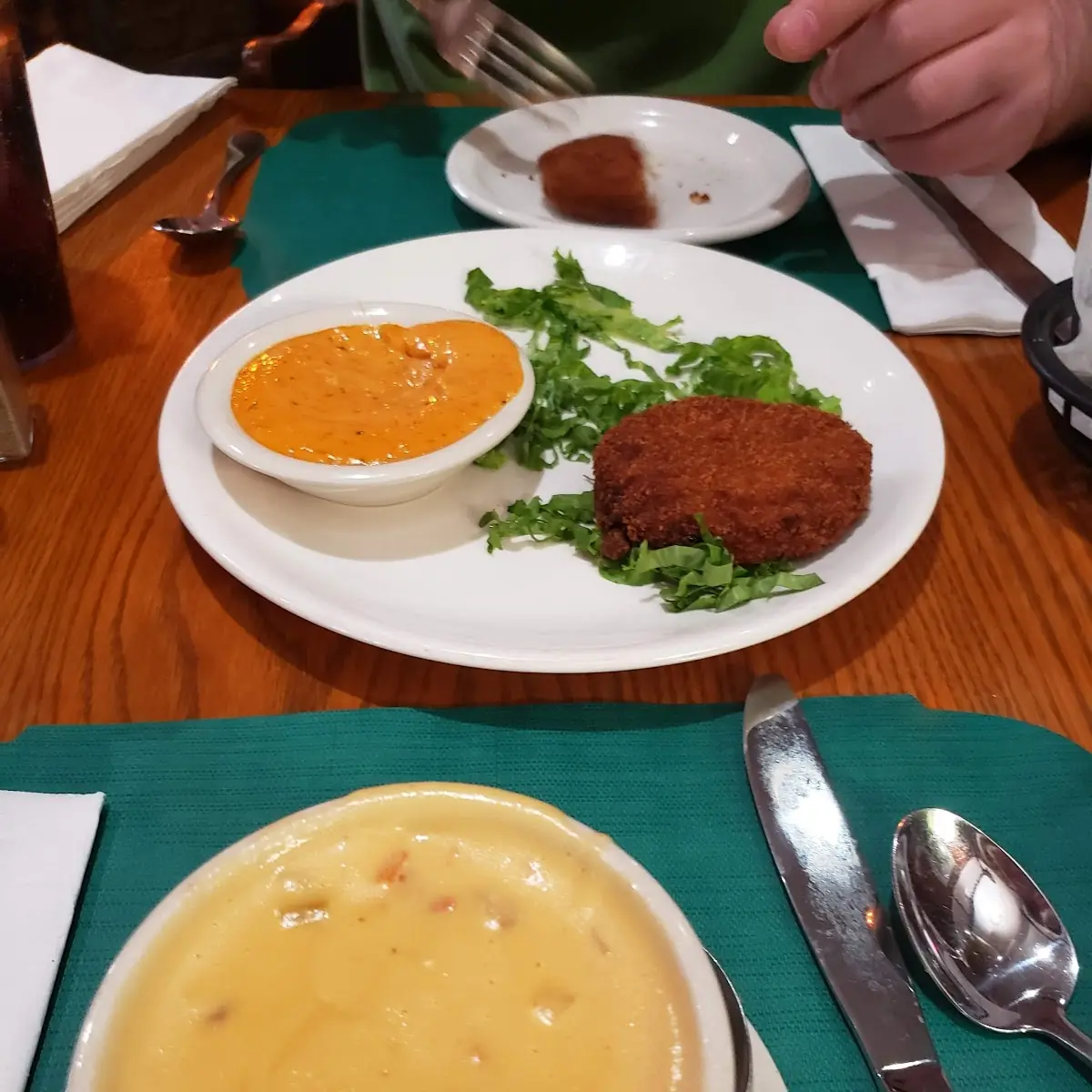 Beer Cheese Soup and Crab Cakes