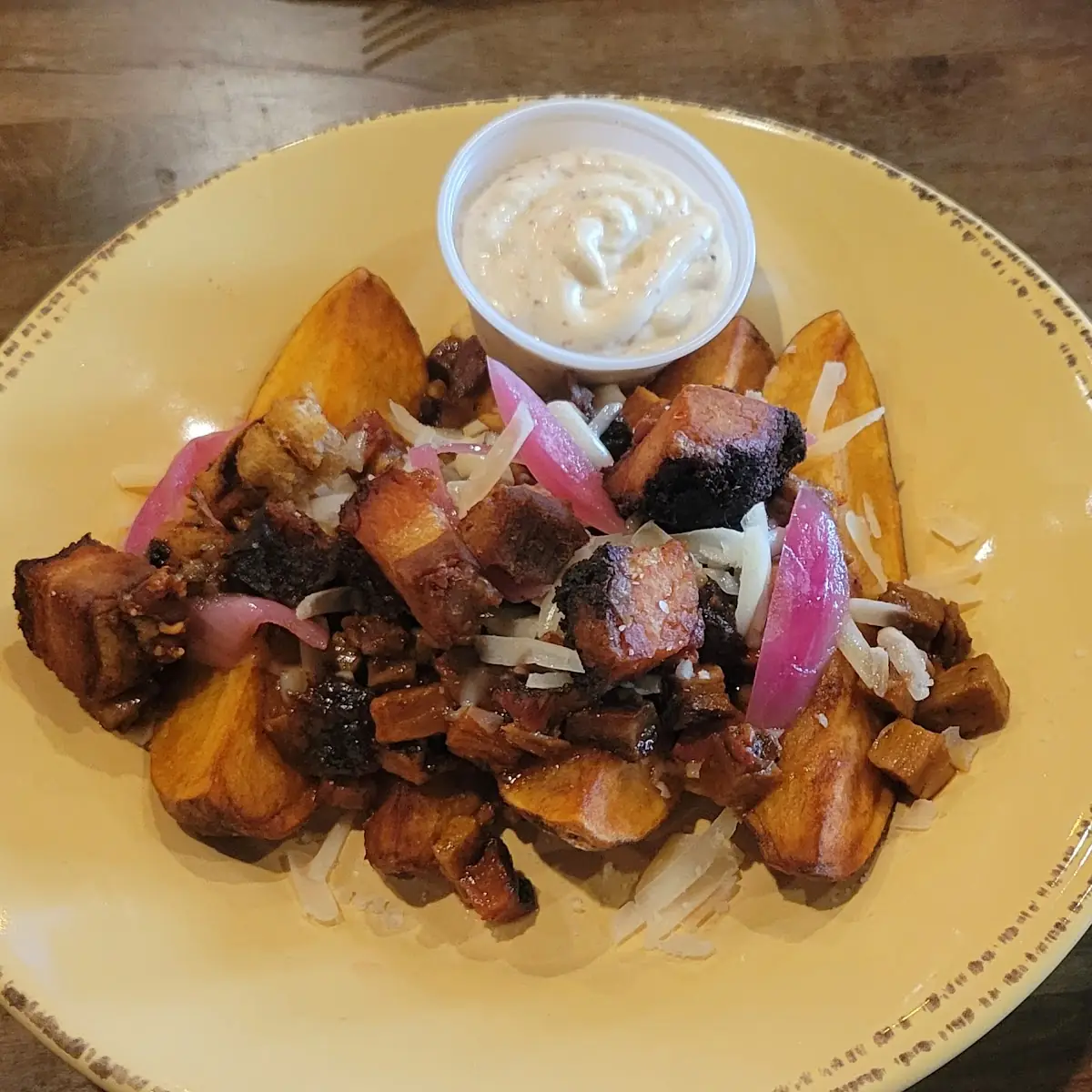Loaded Smoked Potato Without Cheese Garlic Cream on Side