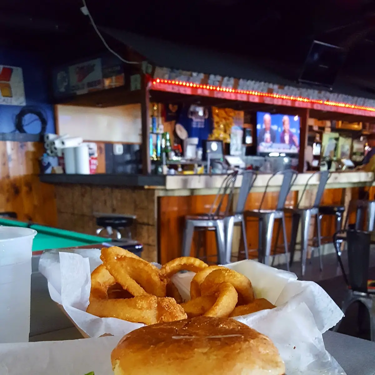 Cheese Burger with Pepper Jack Cheese & Onion Rings