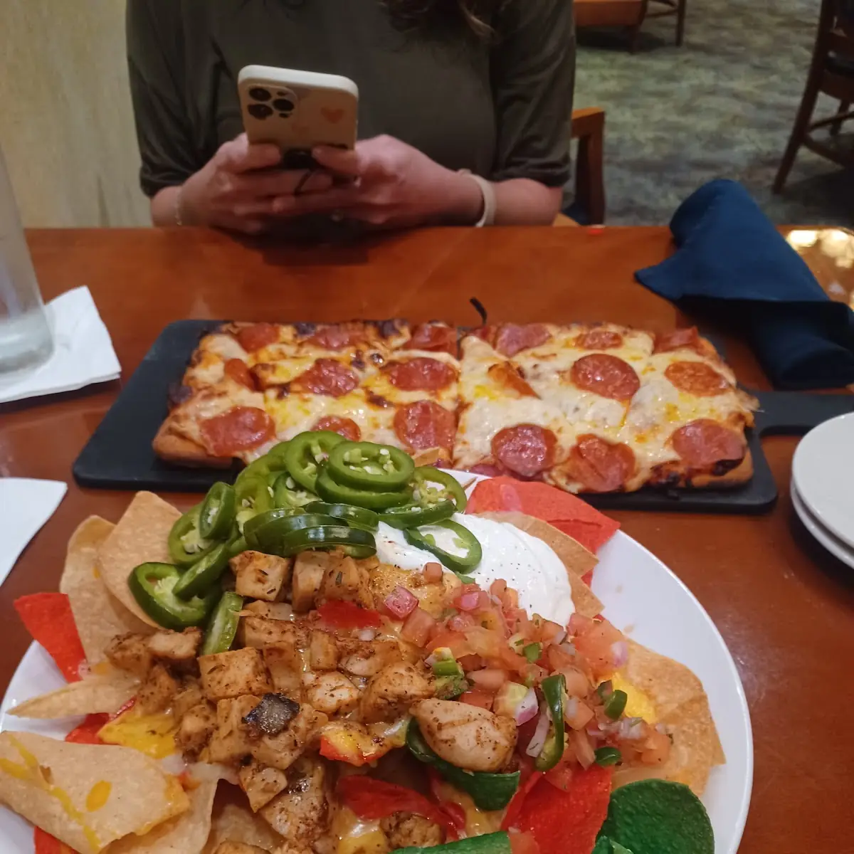 Chicken Nachos and Pepperoni Flatbread Pizza