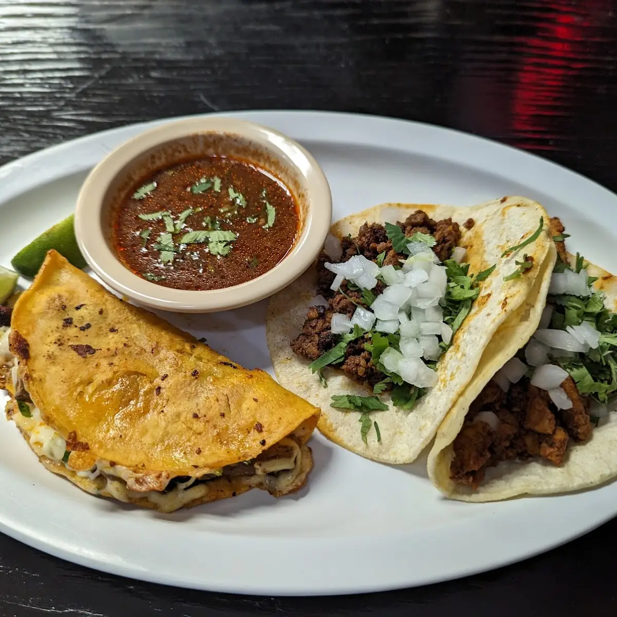 Birria Pork and Chorizo Tacos