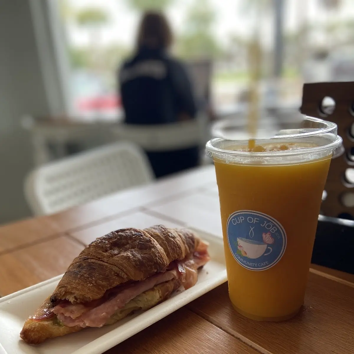 Croissant Sandwich and Mango Smoothie