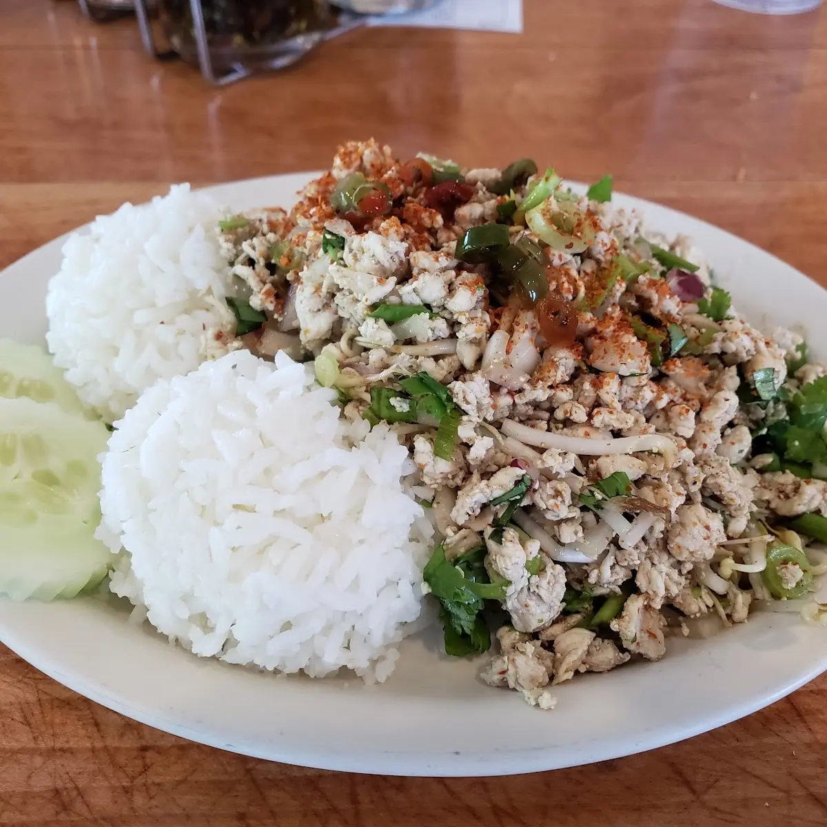 Lunch Larb Chicken with Extra Spices on Top