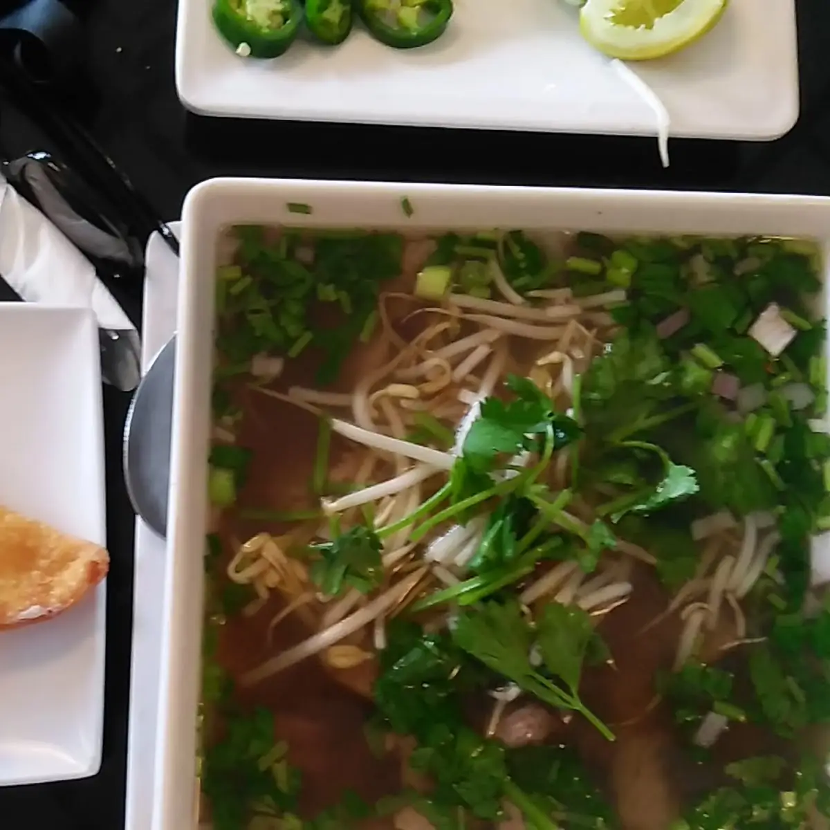 Beef Pho Soup and Cream Cheese Rangoon