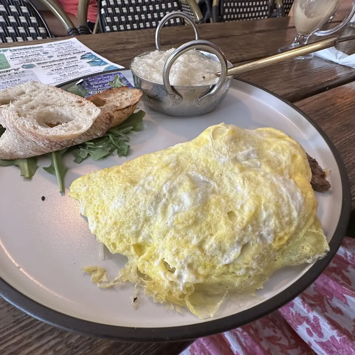 Turkey Sausage and Cheese Omelette with Grits