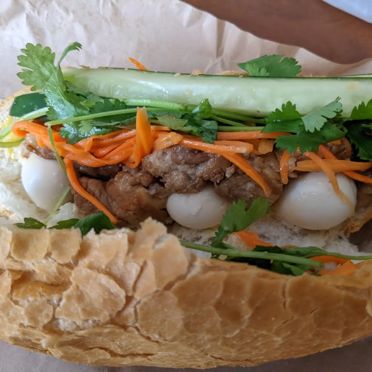 Pork Belly and Quail Egg Banh MI