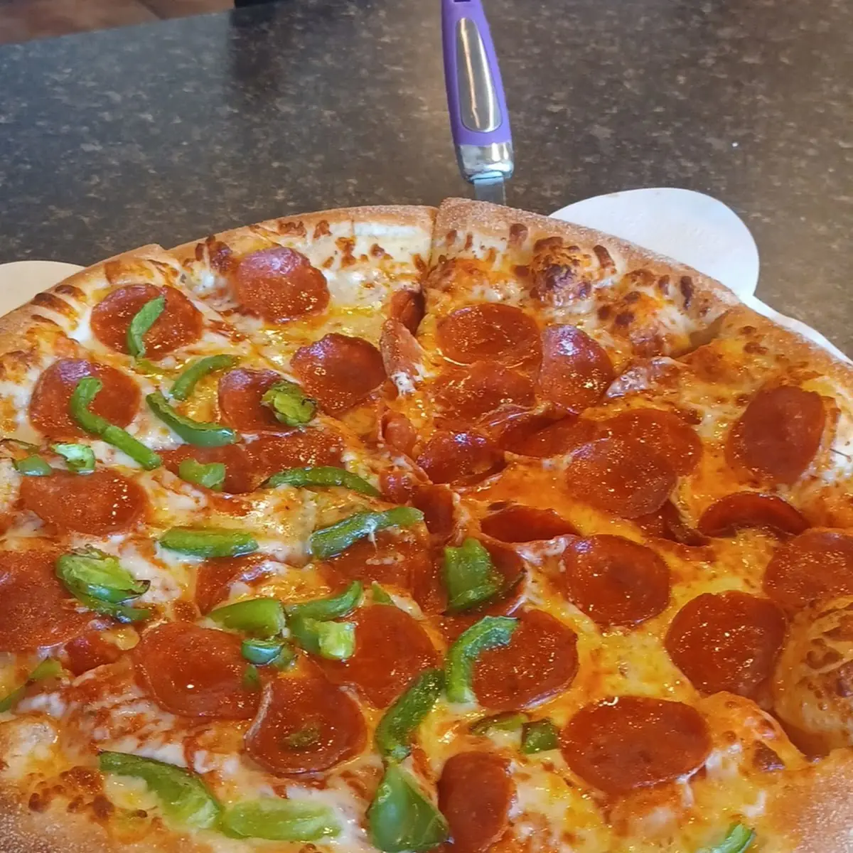 Pepperoni Pizza with Green Peppers