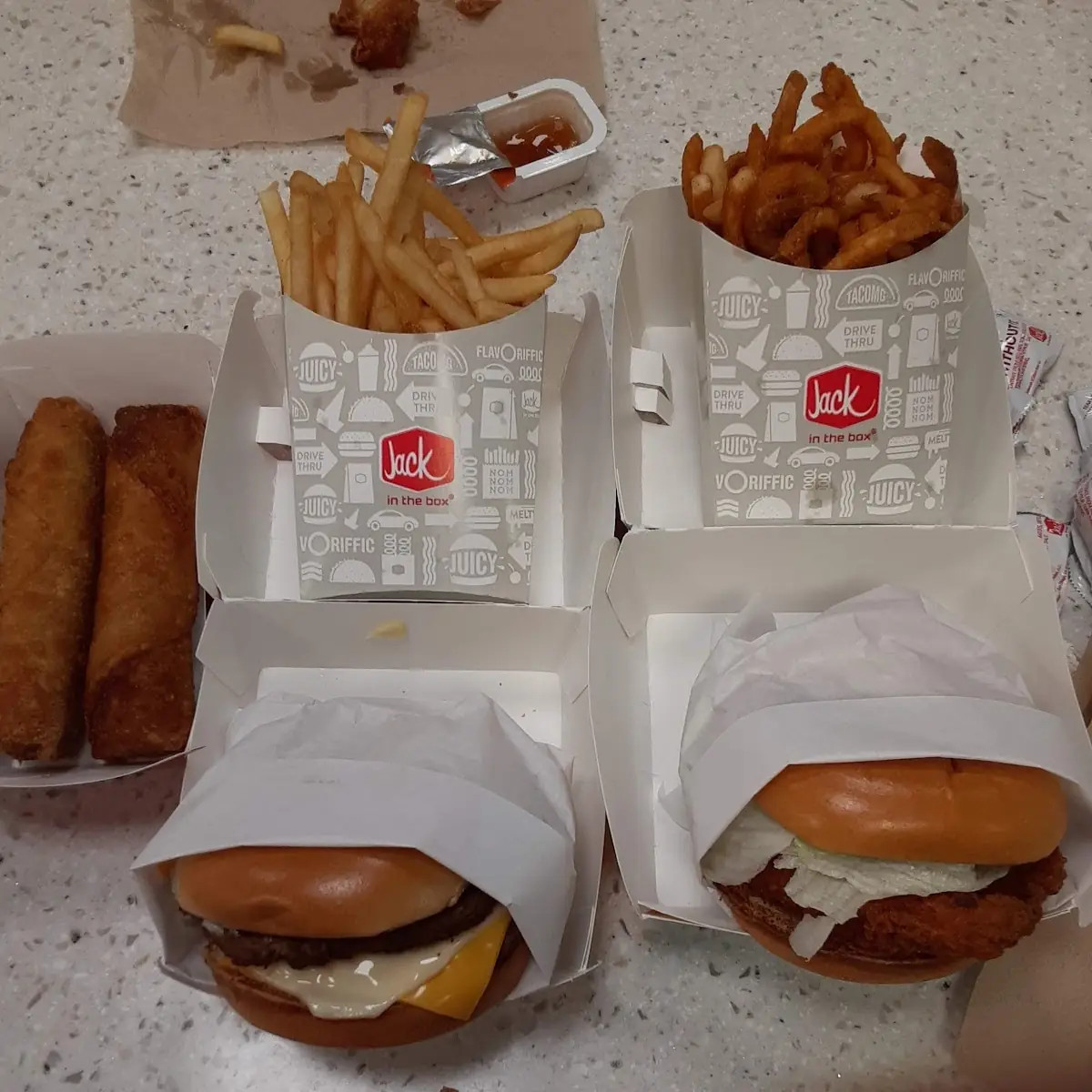 Chicken Sandwich Bacon Ultimate Cheese Burger Egg Rolls