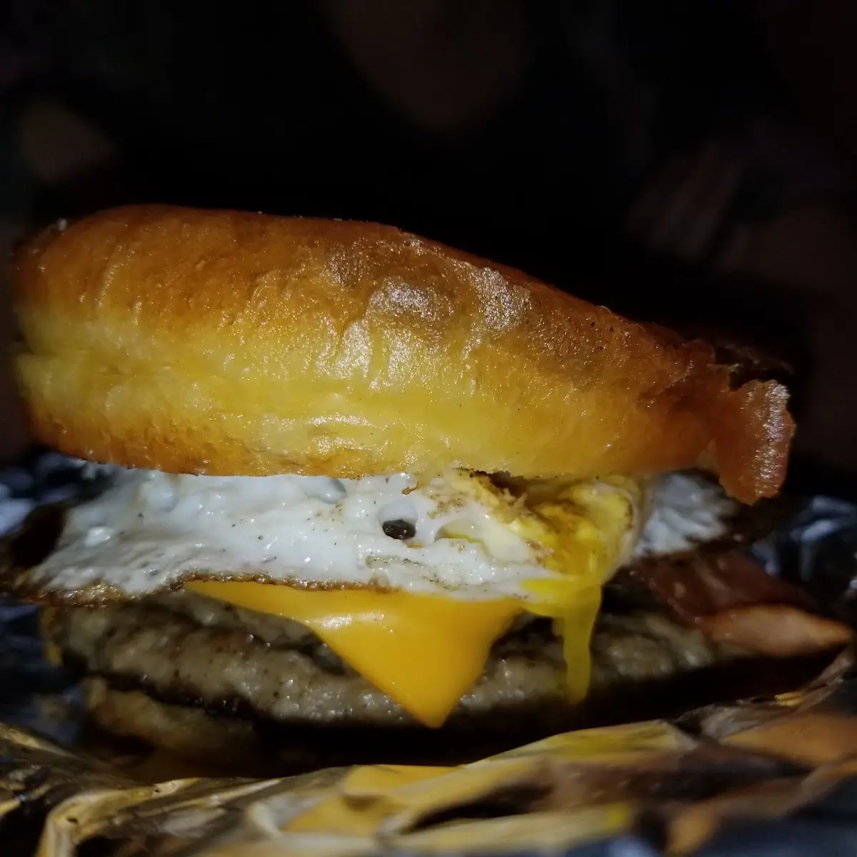 Double Sausage Patty Bacon Egg & Cheese on a Donut