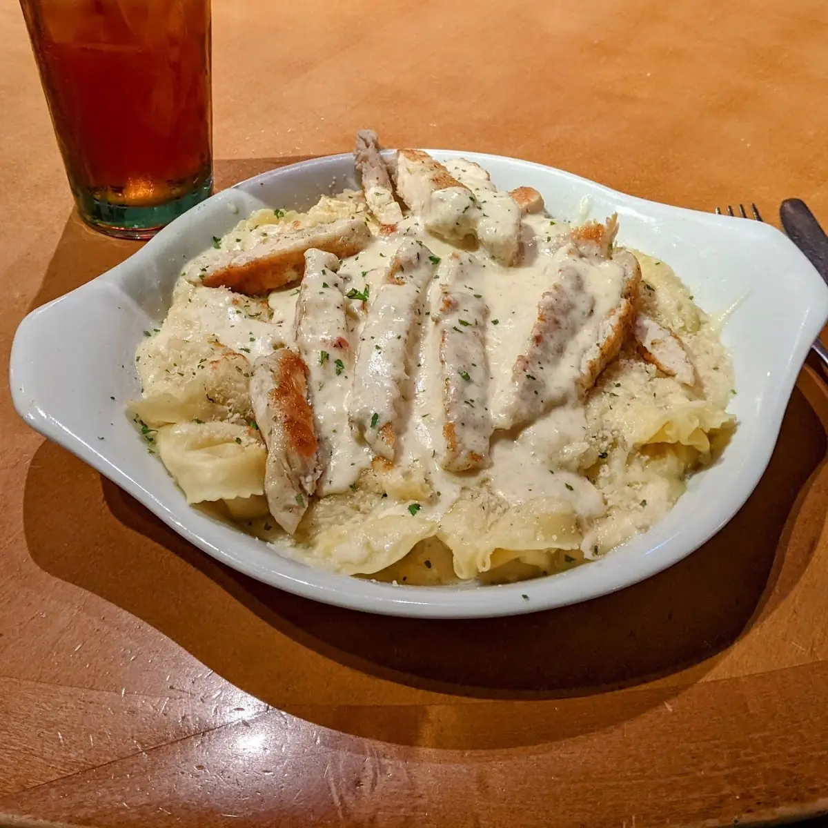 Stuffed Tortellini Alfredo with Grilled Chicken Breast