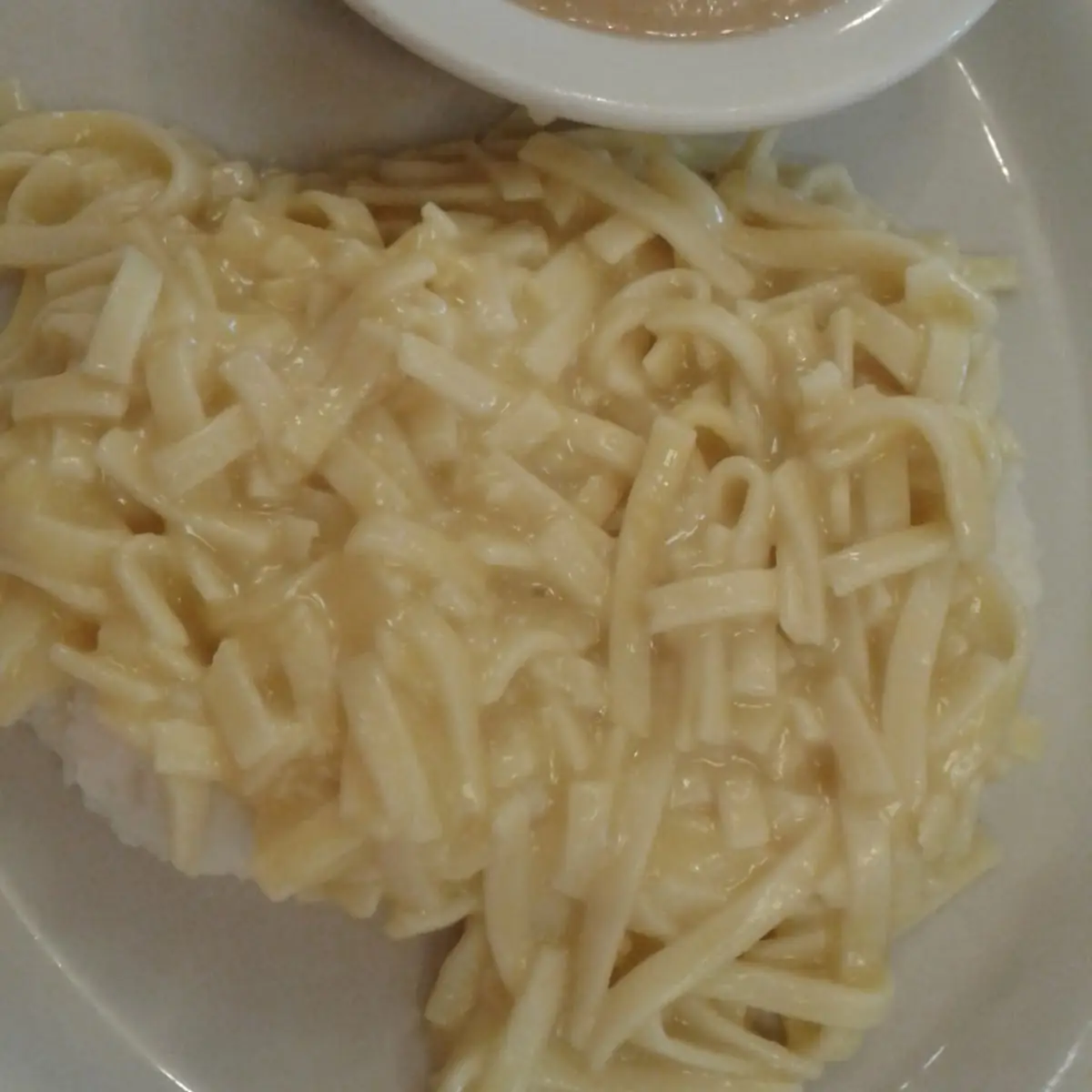 Noodles over Mashed Potatoes