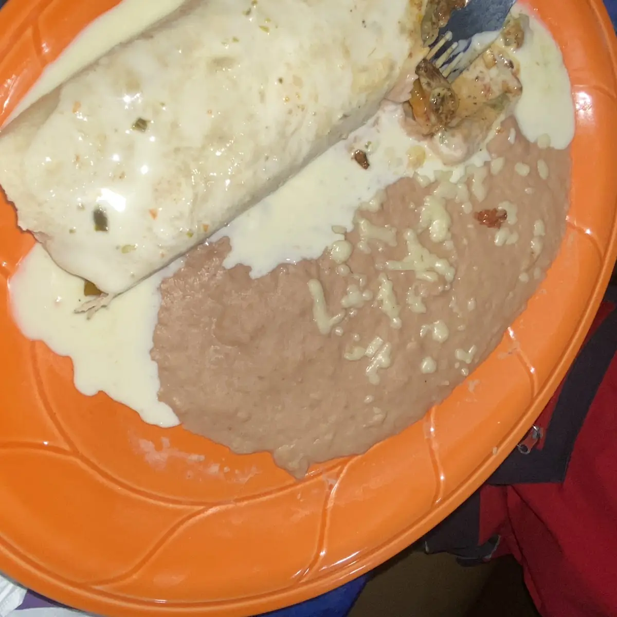 Beef Burrito with Cuesta Cheese and Refried Beans