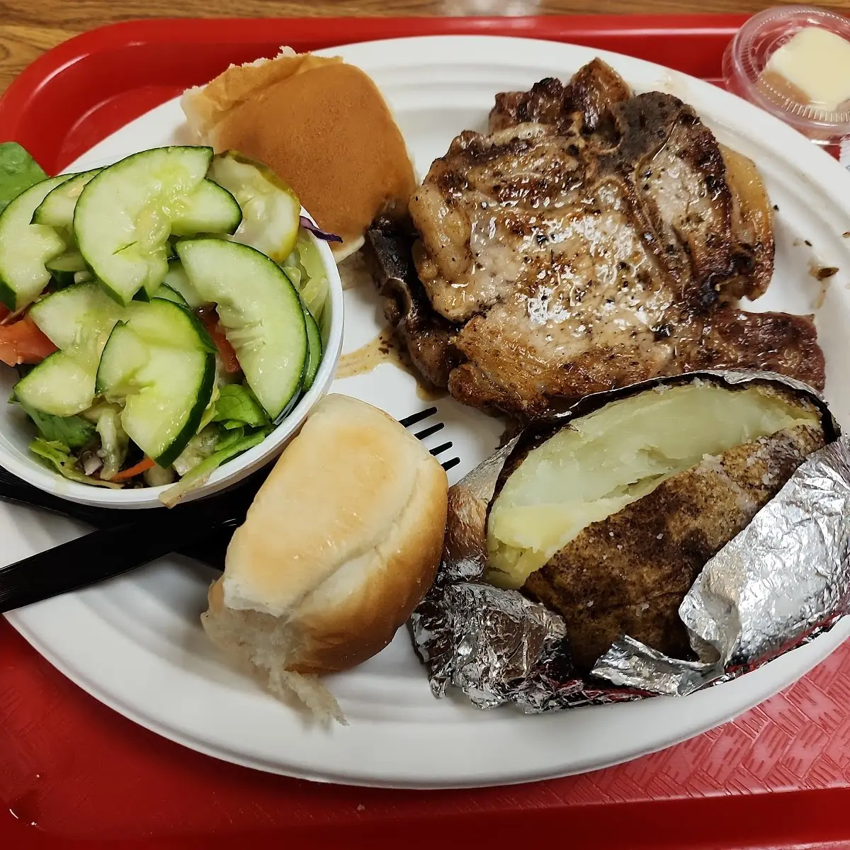 Grilled Pork Chops with a Baked Potato