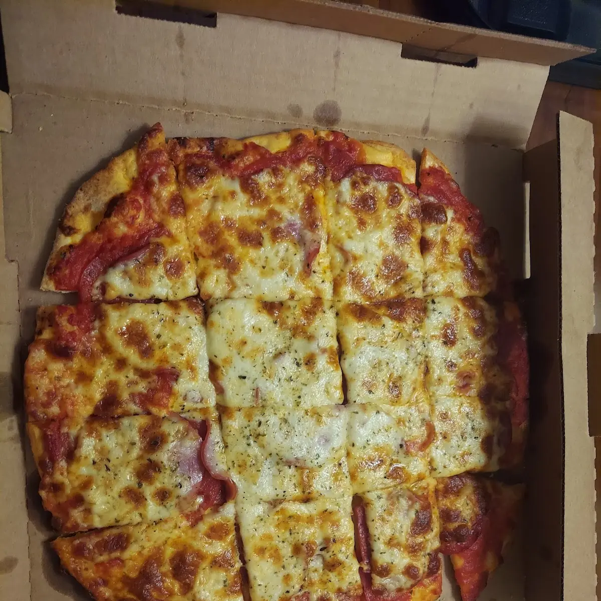 Thin Crust Pizza Canadian Bacon and Pepperoni Pizza