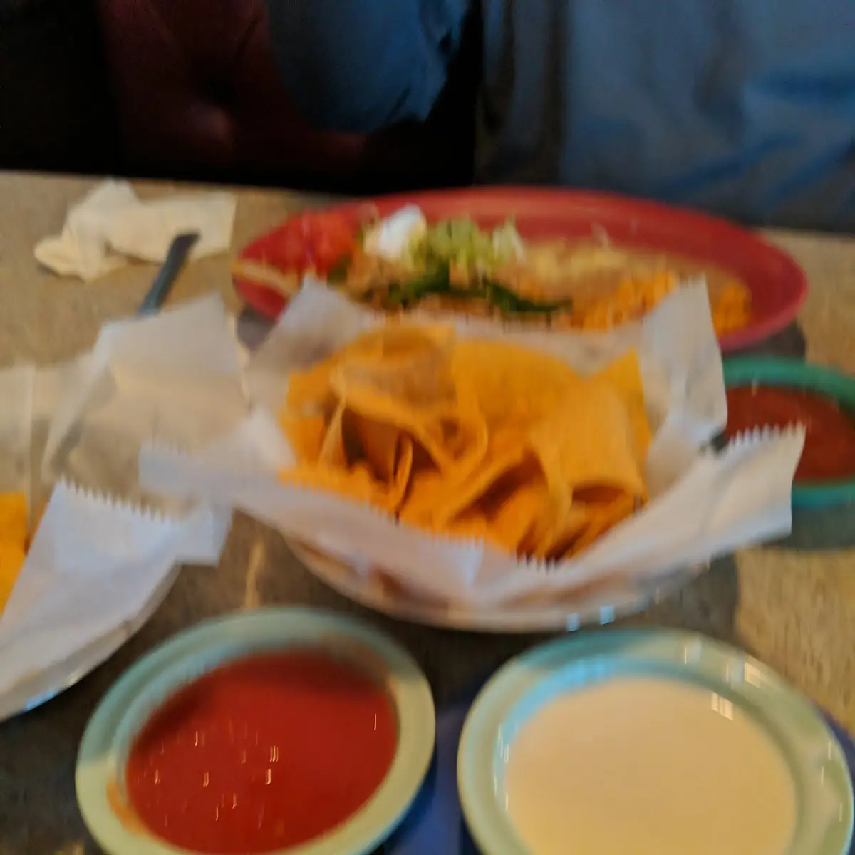 Chips Salsa and Queso Dip