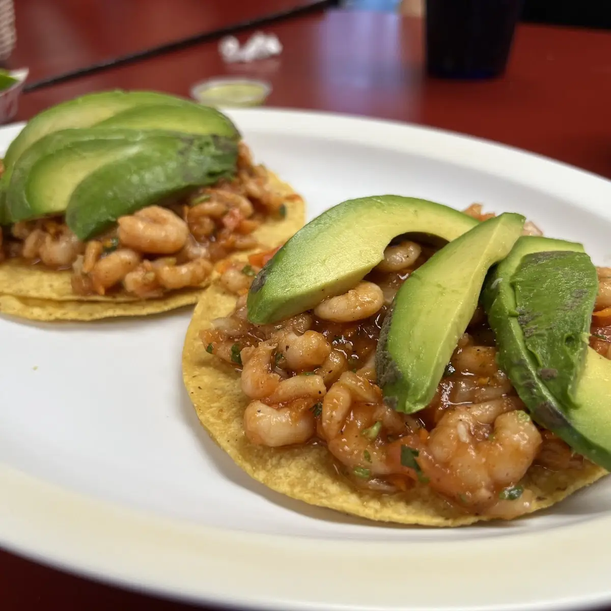 Two Tostadas de Camarón Shrimp
