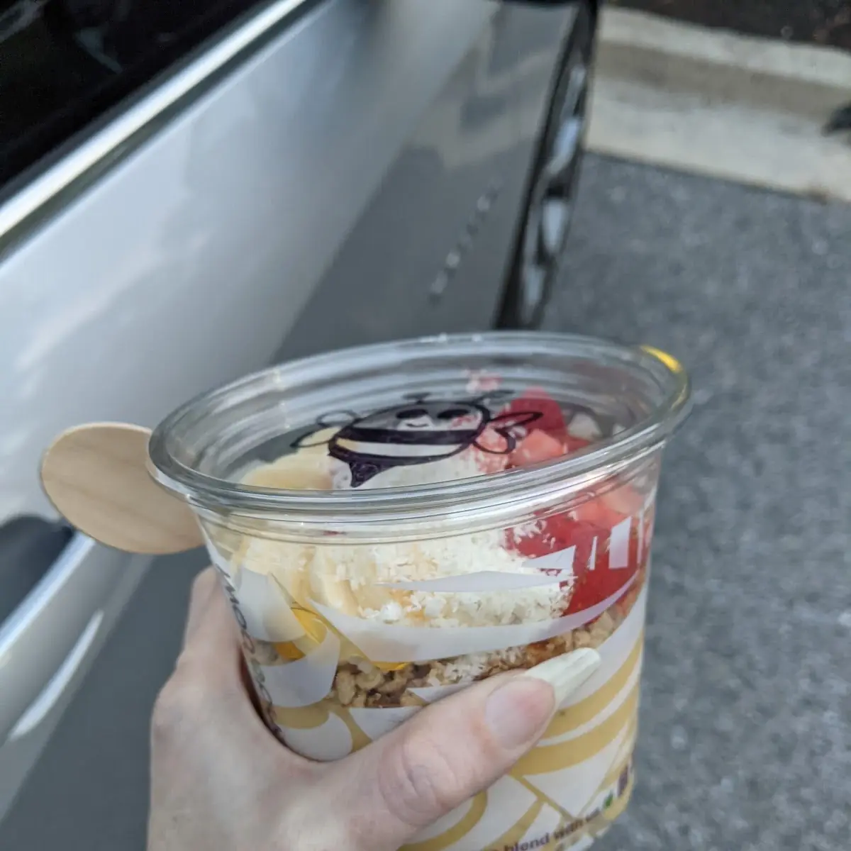 Passion Fruit Bowl with Strawberries Bananas Almonds and Honey