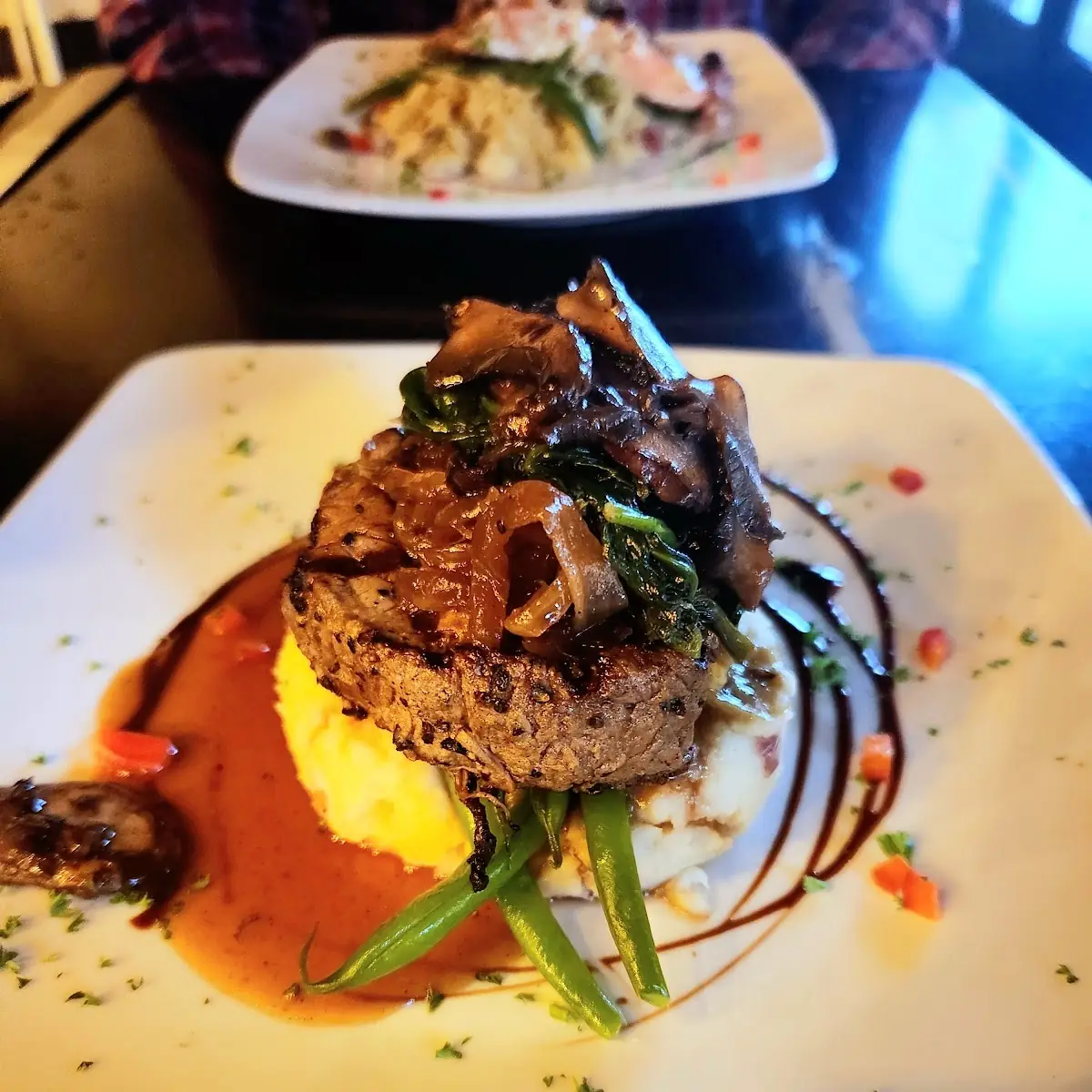 Steak Fillet with Mashed Potatoes and Green Beans