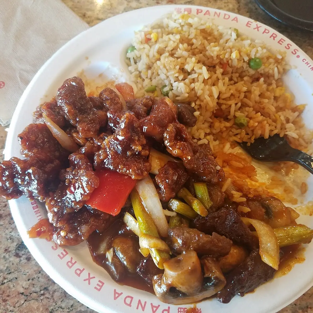Beijing Beef Fried Rice and Pepper Steak