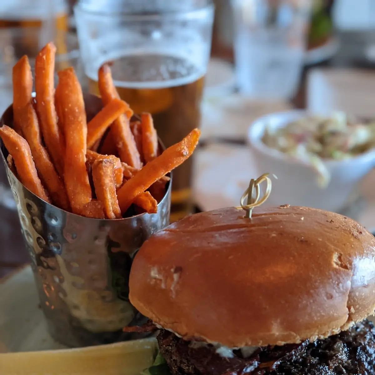 Blue Cheese Burger with Sweet Potato Fries