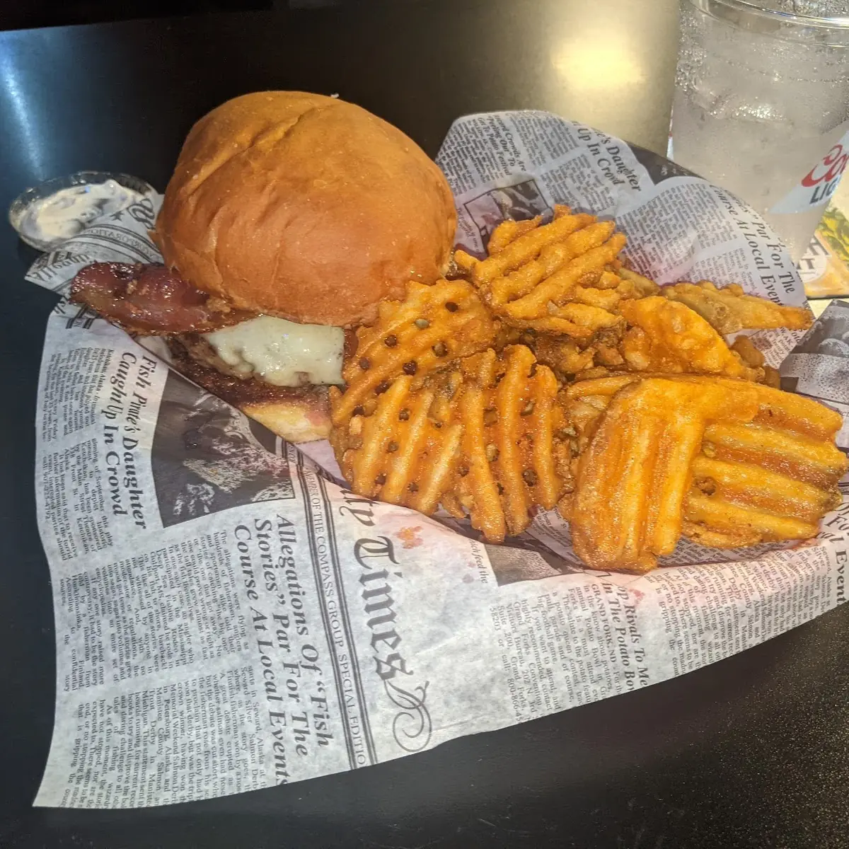 Bacon Cheese Burger and Fries