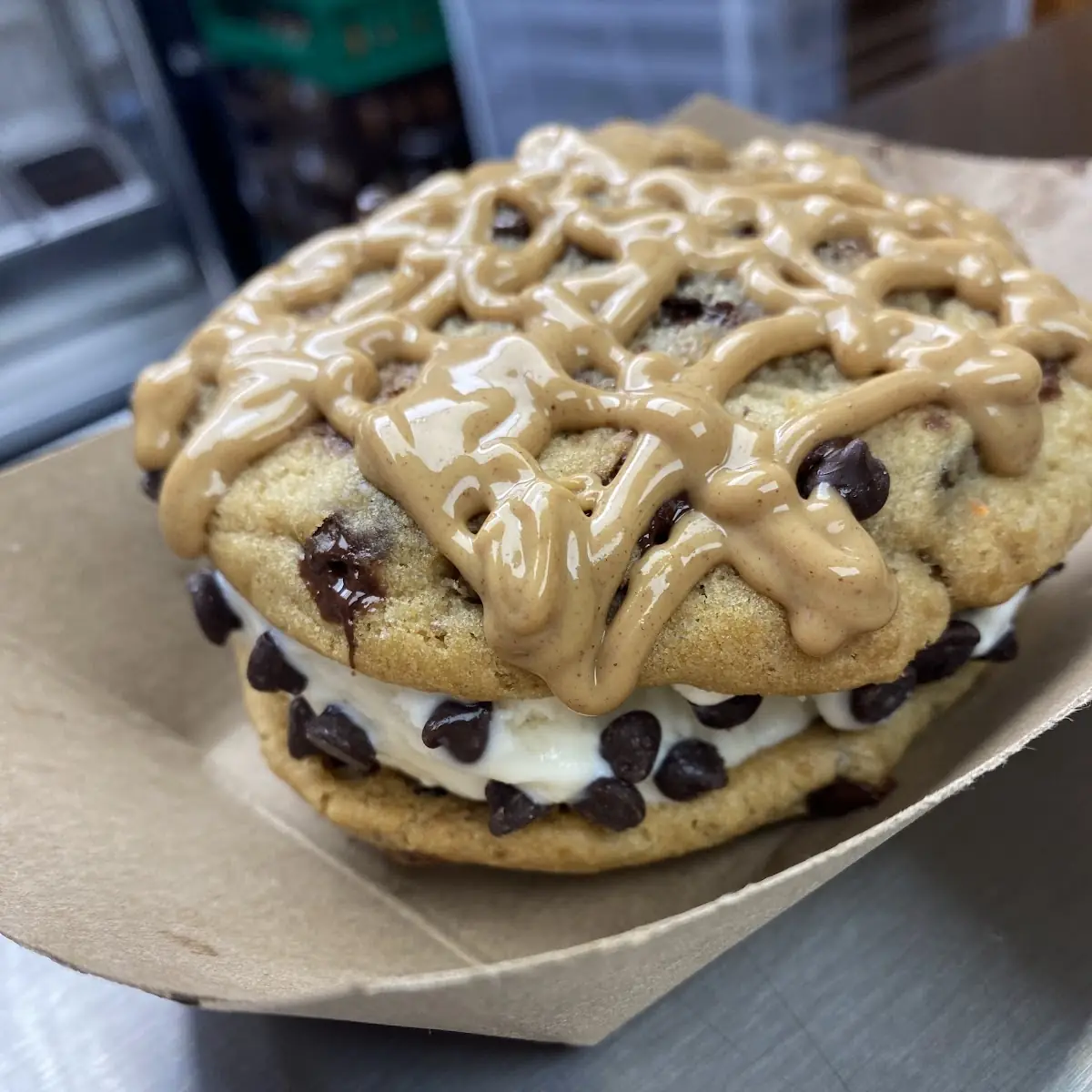 Chocolate Chip Cookie with Chocolate Chip Ice Cream with Chocolate Chips