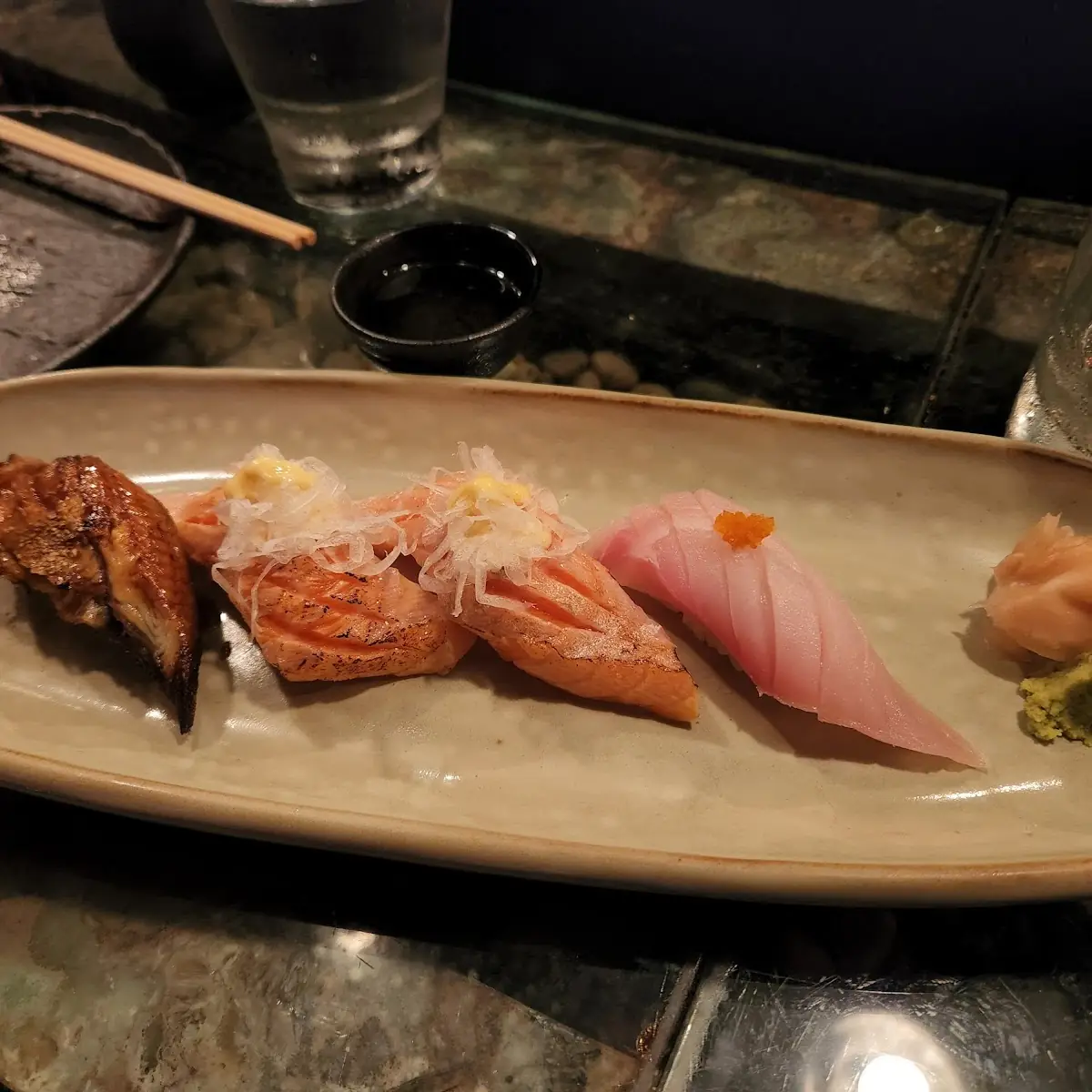 Seared Salmon Belly Otoro Unagi Nigiri