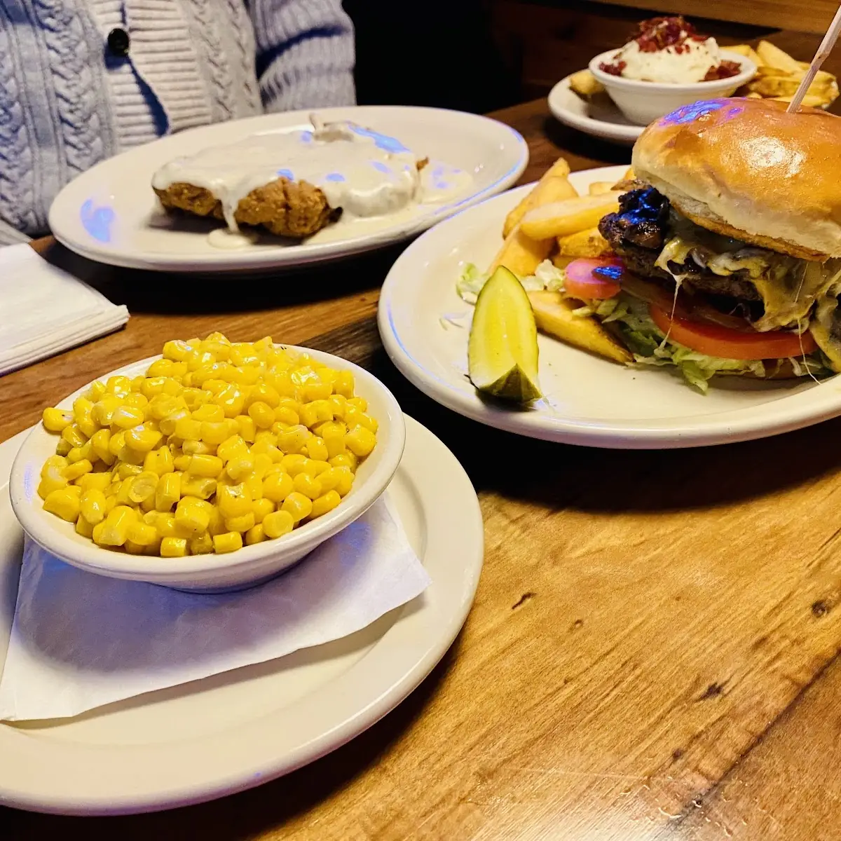 Buttered Corn House Salad Steak Fries