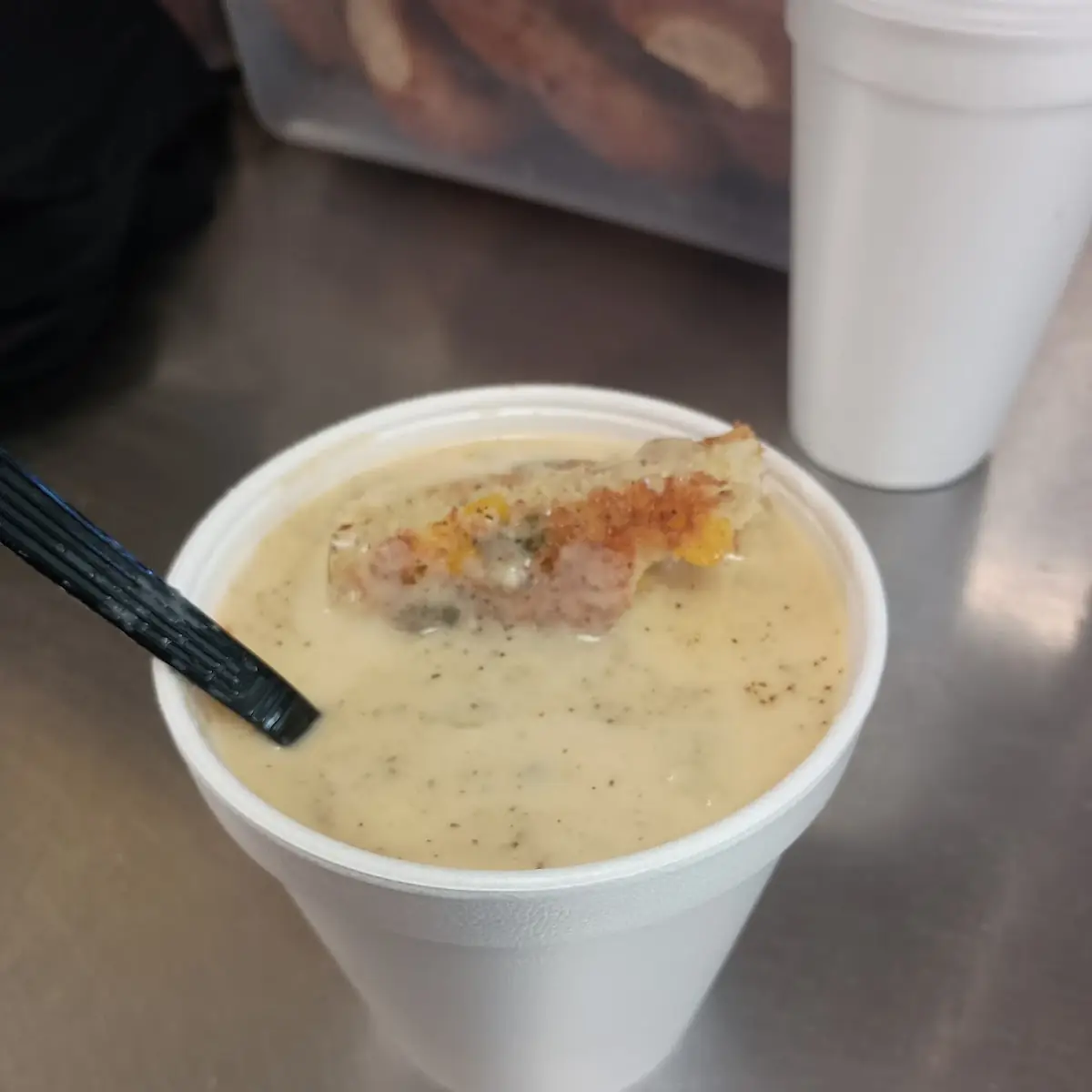 Poblano Soup with a Piece of Mexican Cornbread