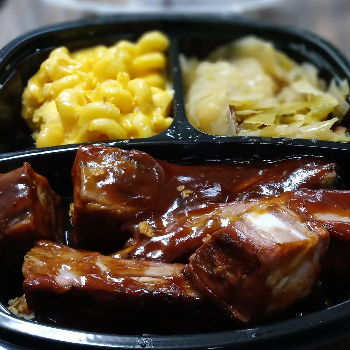Barbecue Ribs Mac and Cheese Fried Cabbage