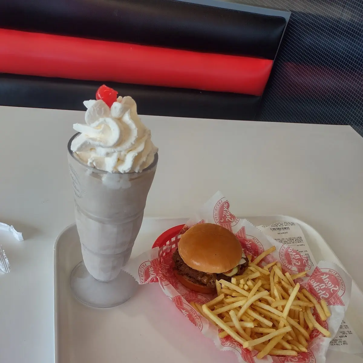 Double Cheeseburger and Fries and a Vanilla Shake