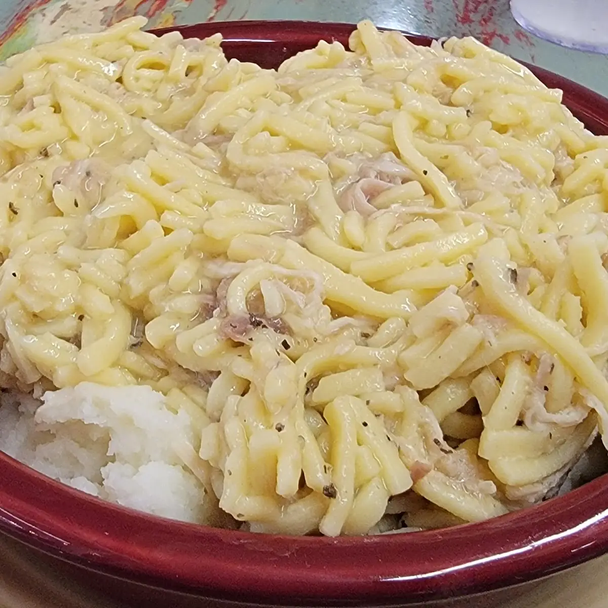 Chicken Noodles and Mashed Potatoes