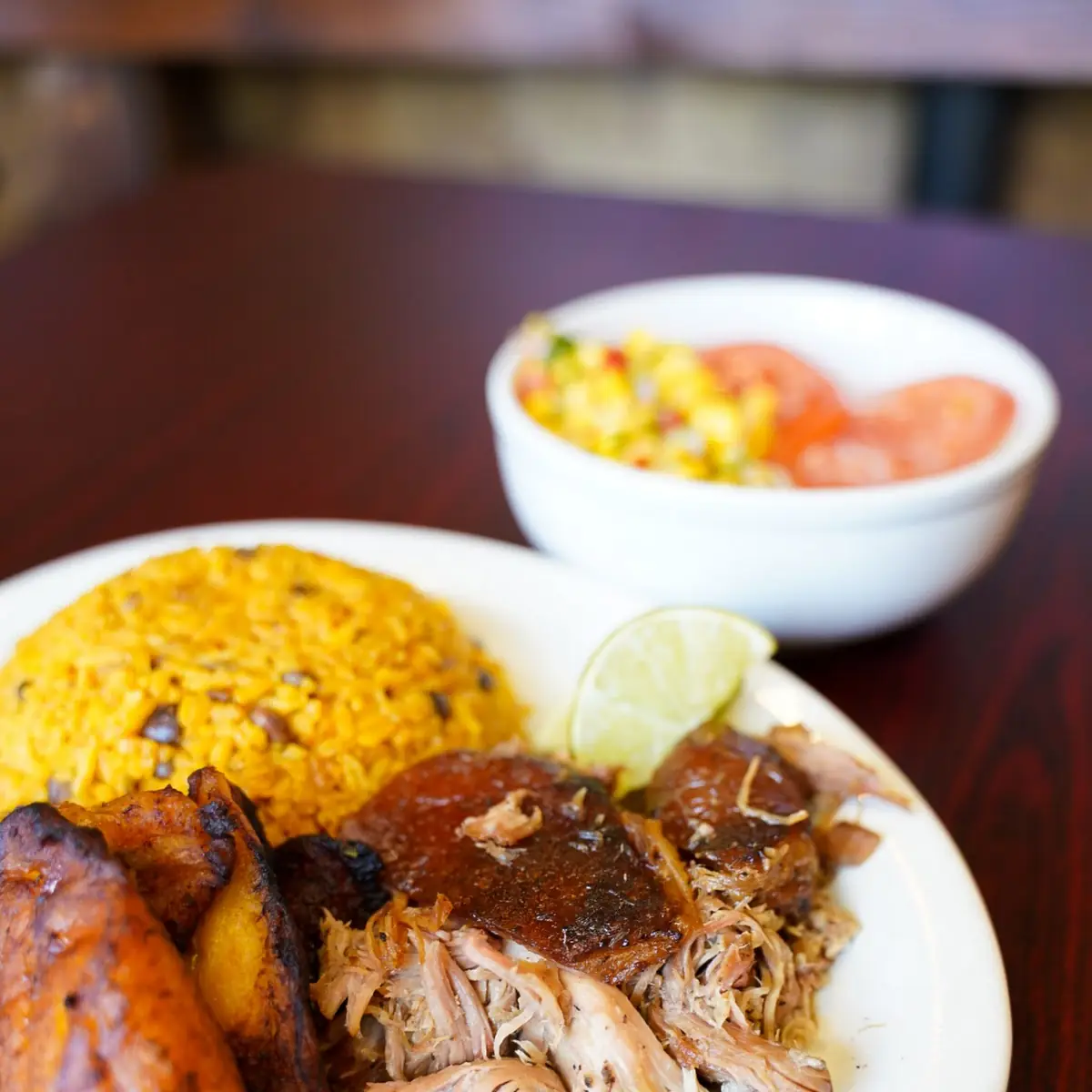 Pulled Pork with Pigeon Peas Rice & Green Salad