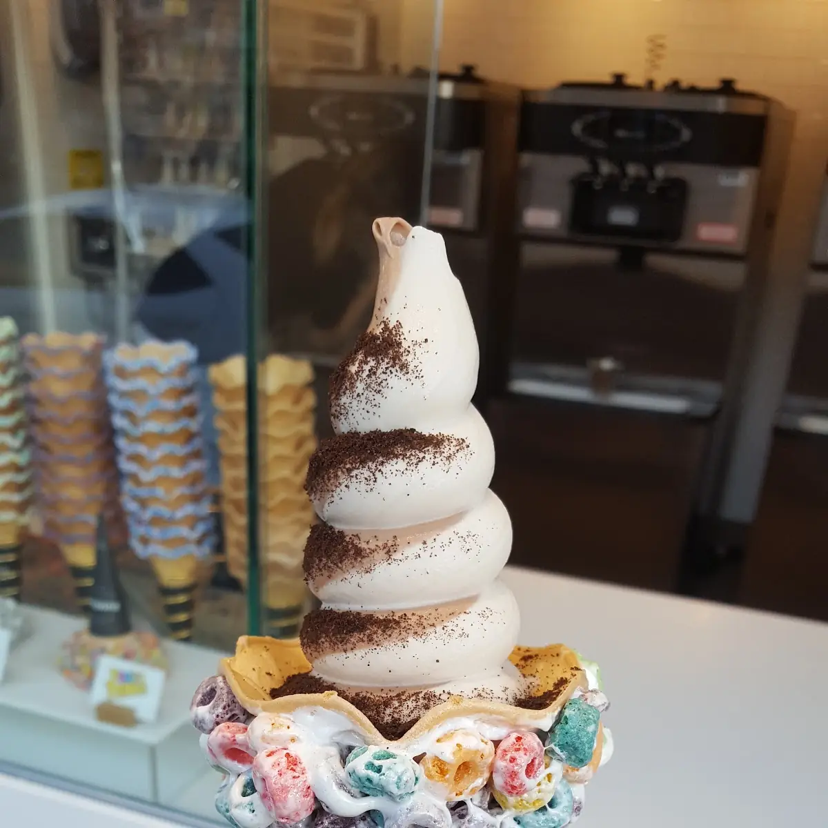 True Milk Chocolate Swirl on Froot Loop Cone