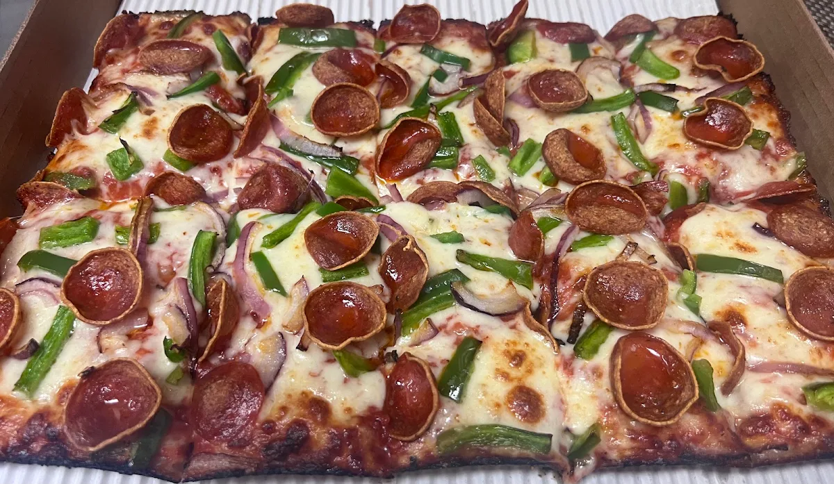 Deep Dish Old Fashioned Pepperoni Fresh Cut Green Peppers and Fresh Cut Onions