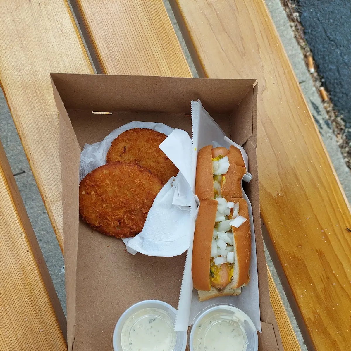 Clam Cake and Hot Dog