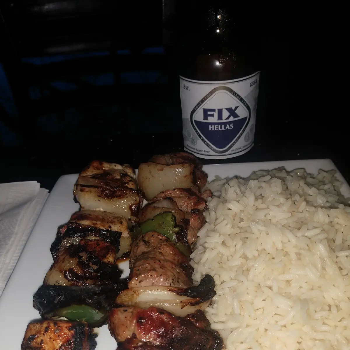 Lamb and Chicken Kabobs with White Rice Without Red Sauce