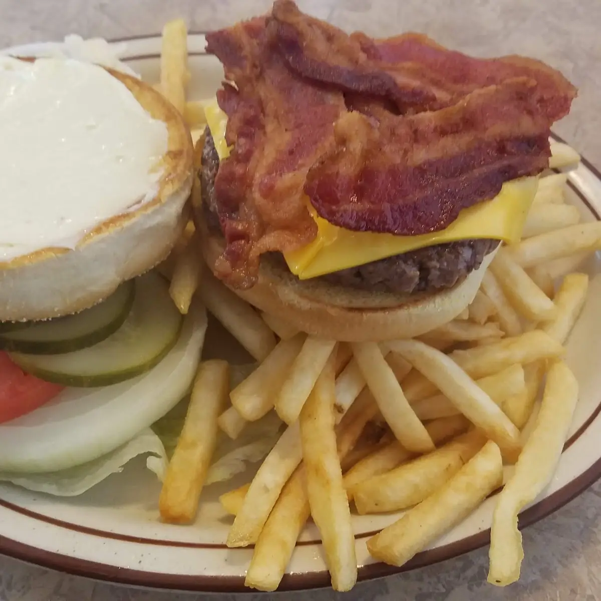 Bacon Cheese Burger and Fries