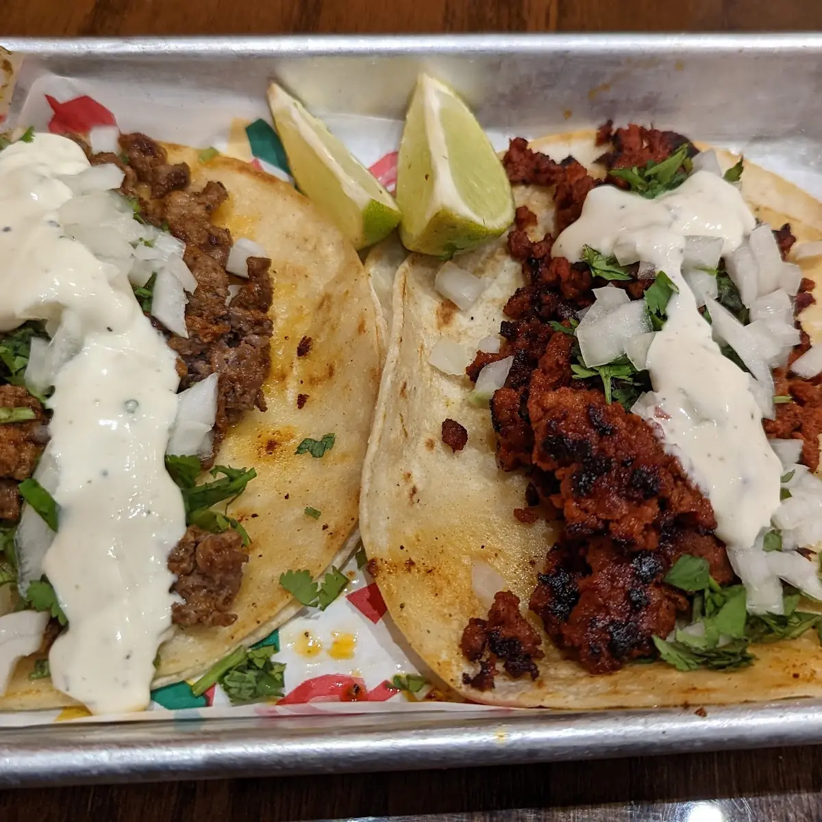 Carne Asada Taco and Chorizo Taco