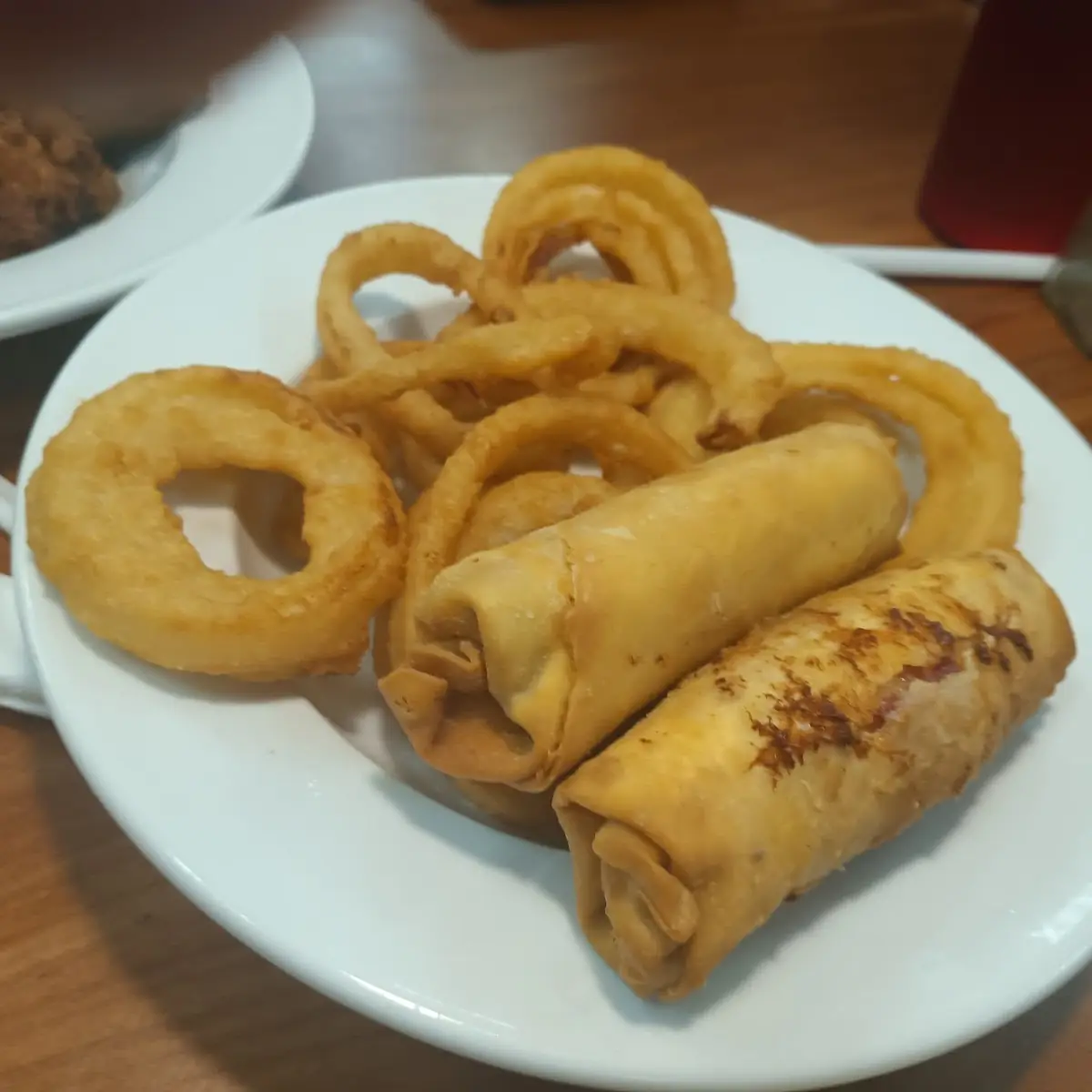 Onion Rings and Corned Beef Egg Rolls
