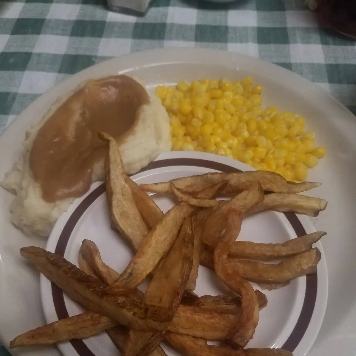 Fries Corn Mashed Potatoes and Gravy