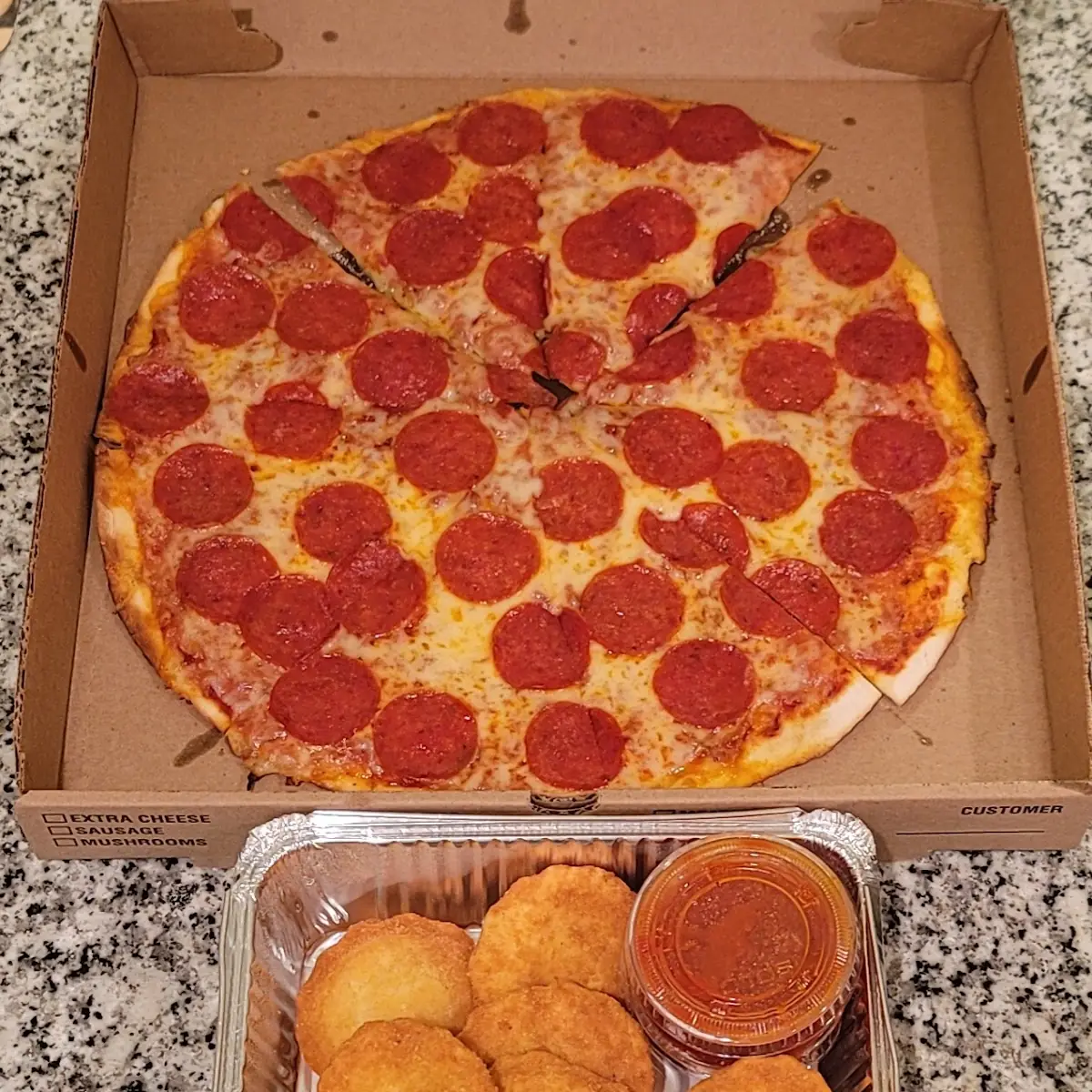 Pepperoni Pizza and Fried Ravioli